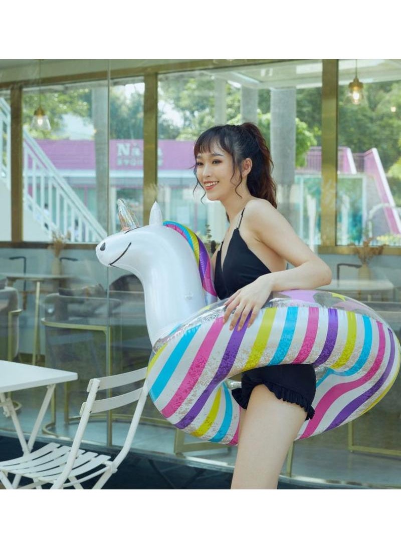 Y&D - Unicorn Inflatable Float, Unicorn Swimming Ring for Youth Aged over 16 Years, Pool Inflatable Float with Sequin, Summer Pool Party Swimming Ring for Girls,White - Image 1
