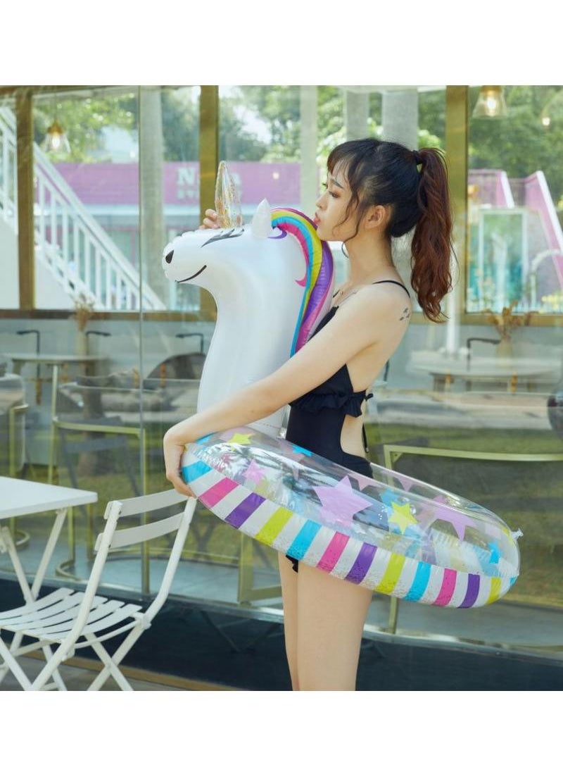 Y&D - Unicorn Inflatable Float, Unicorn Swimming Ring for Youth Aged over 16 Years, Pool Inflatable Float with Sequin, Summer Pool Party Swimming Ring for Girls,White - Image 1