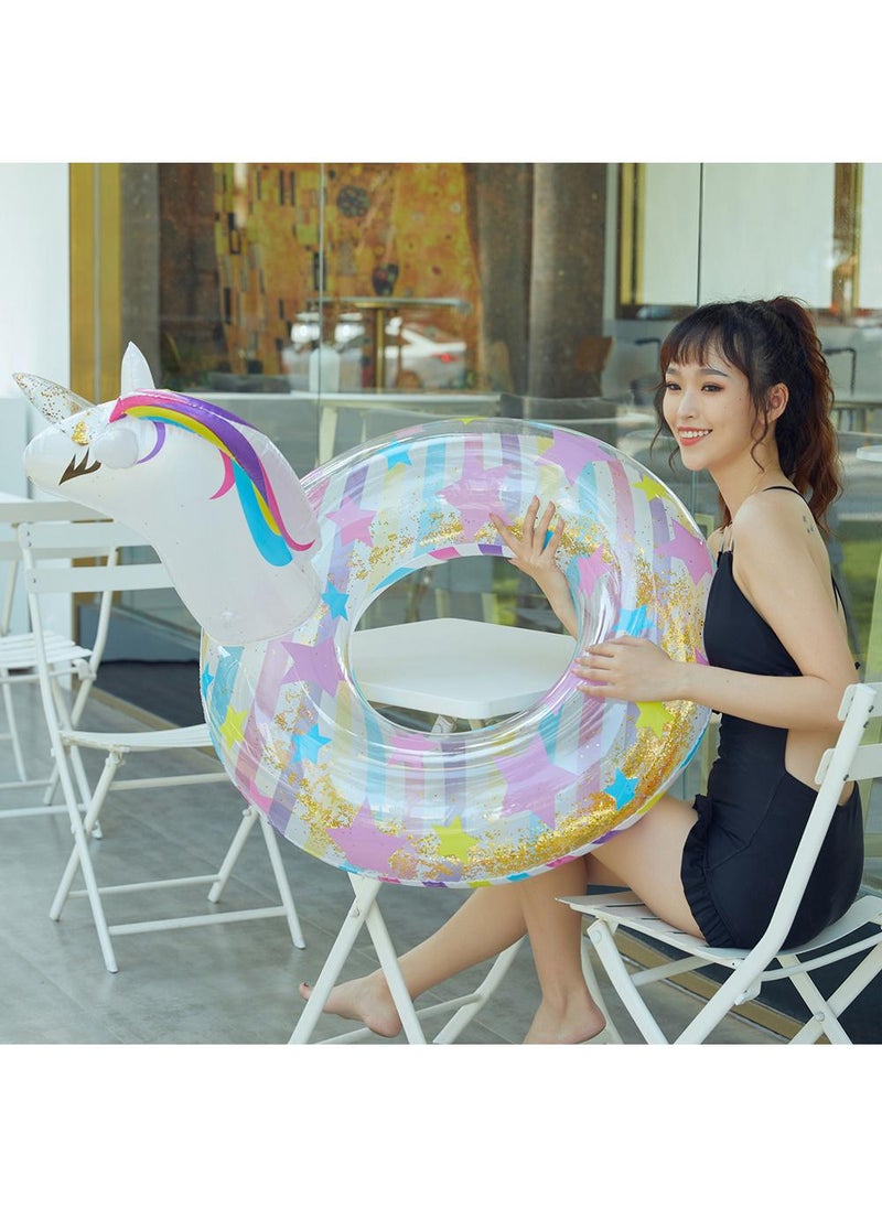 Y&D - Unicorn Inflatable Float, Unicorn Swimming Ring for Youth Aged over 16 Years, Pool Inflatable Float with Sequin, Summer Pool Party Swimming Ring for Girls,White - Image 1