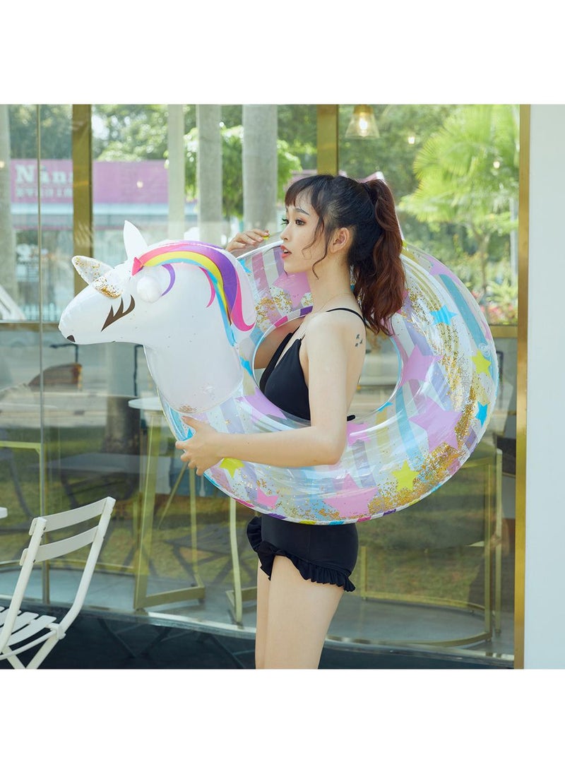 Y&D - Unicorn Inflatable Float, Unicorn Swimming Ring for Youth Aged over 16 Years, Pool Inflatable Float with Sequin, Summer Pool Party Swimming Ring for Girls,White - Image 1