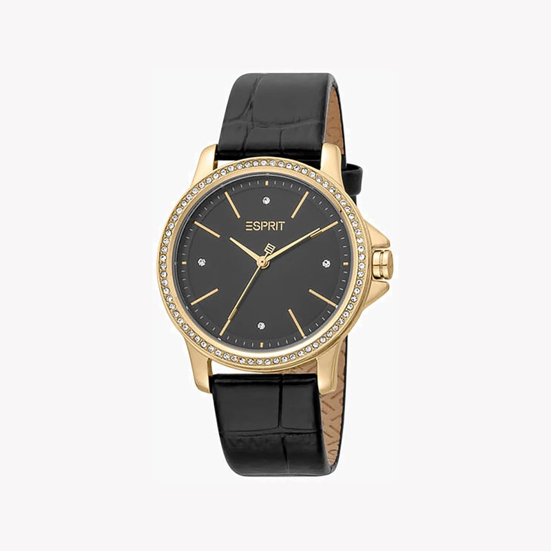 ESPRIT Women's Black Leather Watch, Black Dial|ES1L143L1035 - Image 1