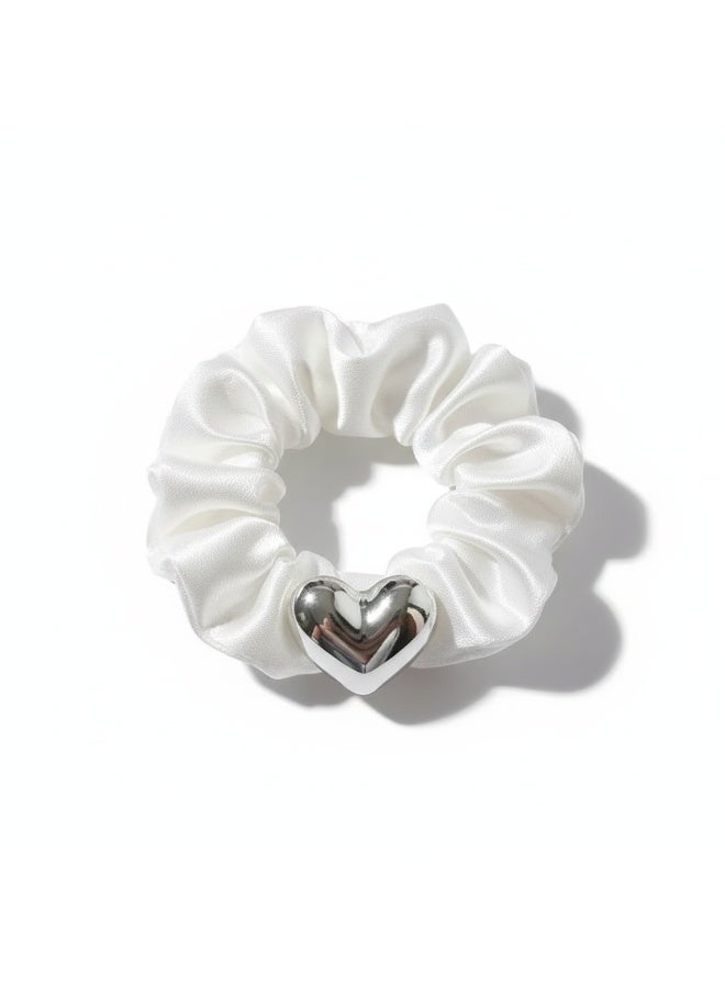 Satin Heart Elastic Hair Tie – Elegant Hair Accessory for Girls & Women - Image 1
