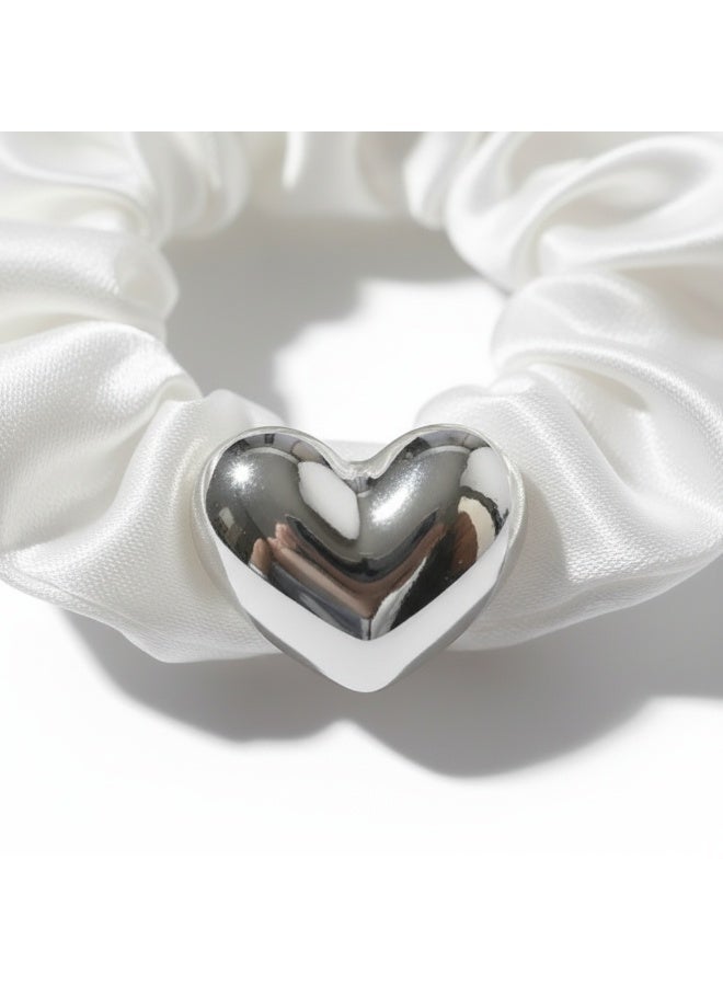 Satin Heart Elastic Hair Tie – Elegant Hair Accessory for Girls & Women - Image 3