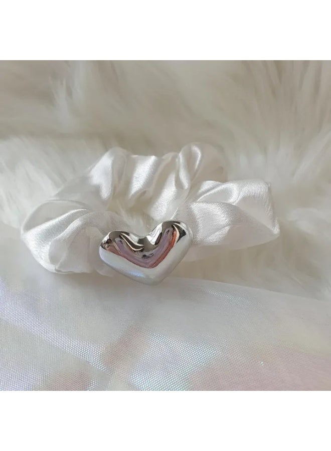 Satin Heart Elastic Hair Tie – Elegant Hair Accessory for Girls & Women - Image 2
