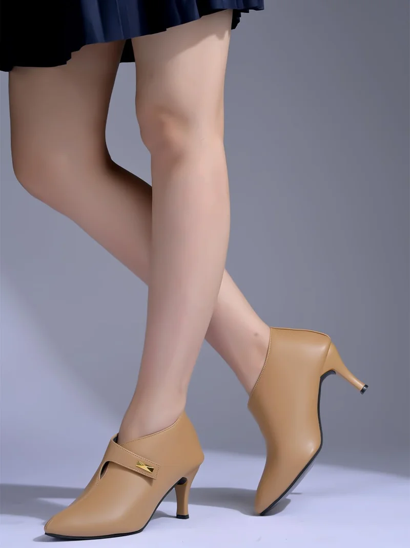 شوتوبيا Shoetopia Women's  Pointed Toe Heeled Bellies – Elegant Slip-On Pumps with Strap Detail | Office Shoes