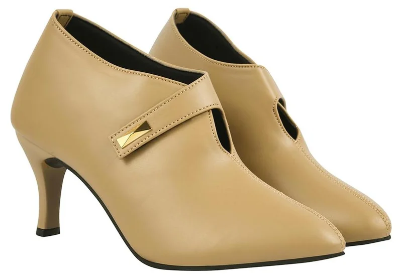 شوتوبيا Shoetopia Women's  Pointed Toe Heeled Bellies – Elegant Slip-On Pumps with Strap Detail | Office Shoes