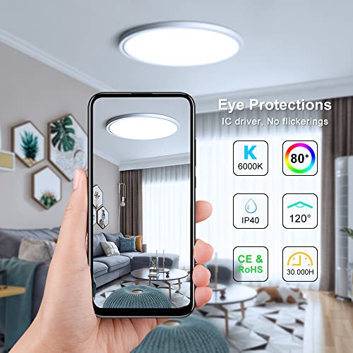 LEDLightsWorld LED Ceiling Light Flush Mount, 12inch 24W 6000K Cold White Ceiling Light, 3200LM Bright Round Lighting Fixtures, Flat Slim Ceiling Lights for Bedroom Kitchen Living Room Stairwell - Image 5