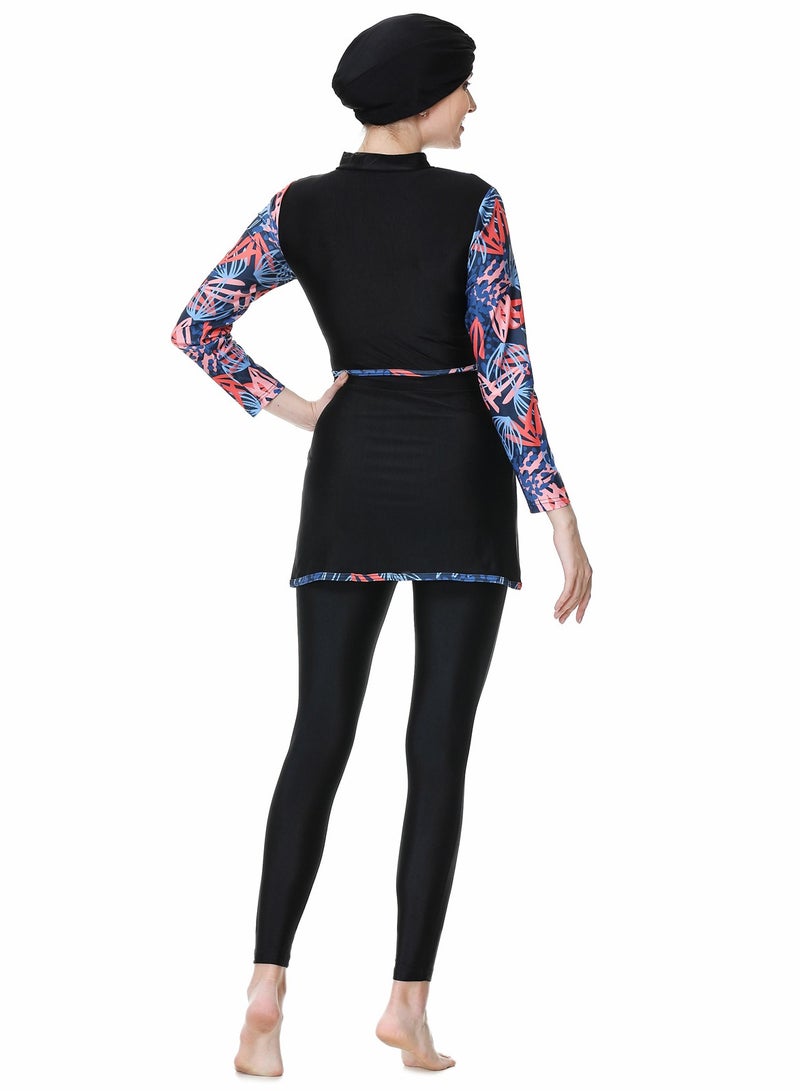 Loquat 3 Piece Conservative Women's Plus-Size Print Patchwork Pants Top Hat Swimsuit Multicolour - Image 3