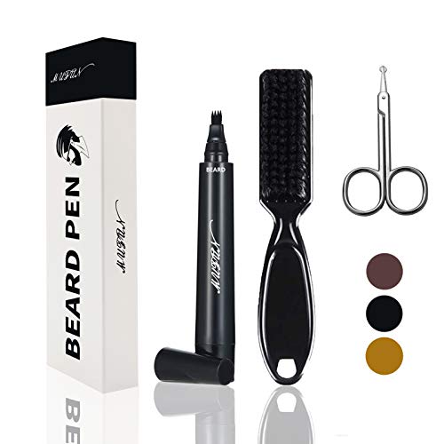 MUFUN Beard Pencil Filler for Men - Sweat Proof, Water Resistance, Long Lasting & Natural Finish barber Pencil, Mustache Repair Shape (NORMAL BRUSH, BLACK) - Image 1