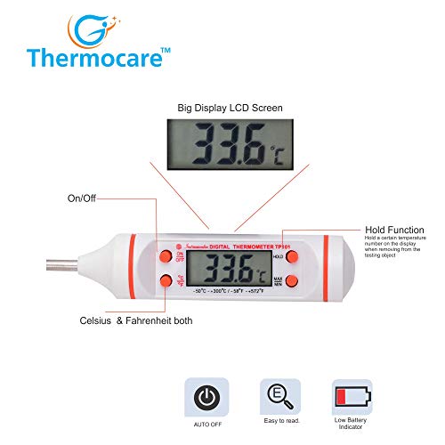 Thermocare ترمومتر حراري رقمي لقياس درجة حرارة الطعام بلاستيك (أبيض فاتح)، عبوة من 1 - Image 2