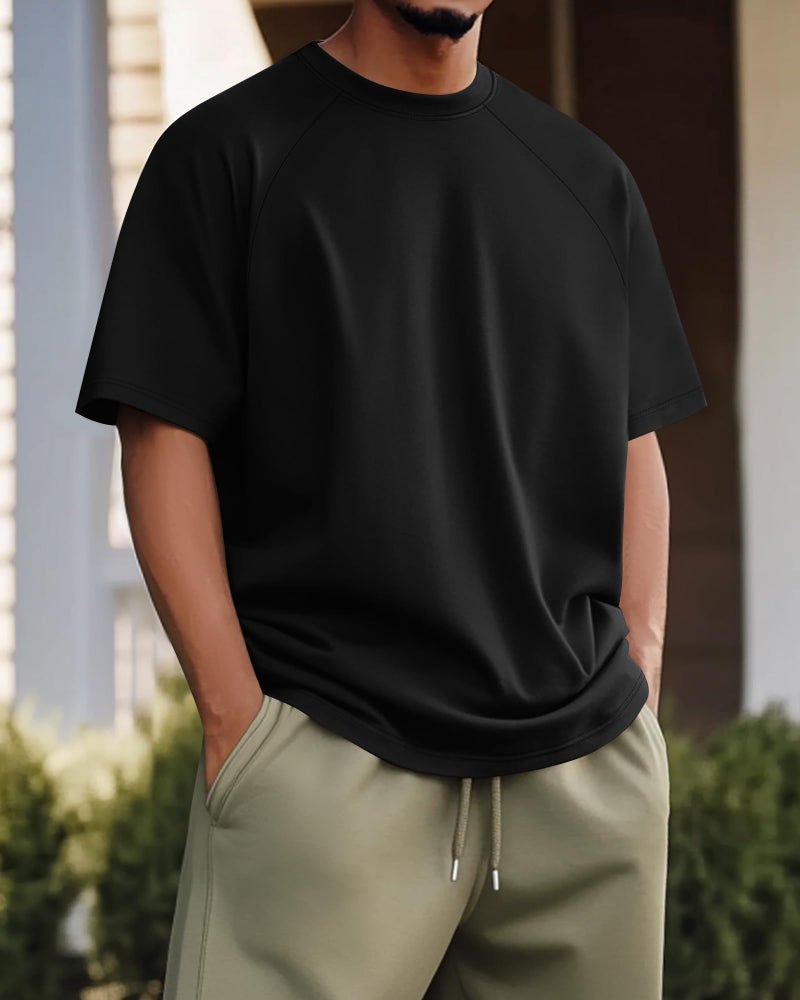 Ficerd 3 Pack Cotton Men's Oversized T Shirts Big and Tall Shirts Raglan Short Sleeve Crew Neck Plus Size Tee(Black, Light Gray, Army Green,Large) - Image 3