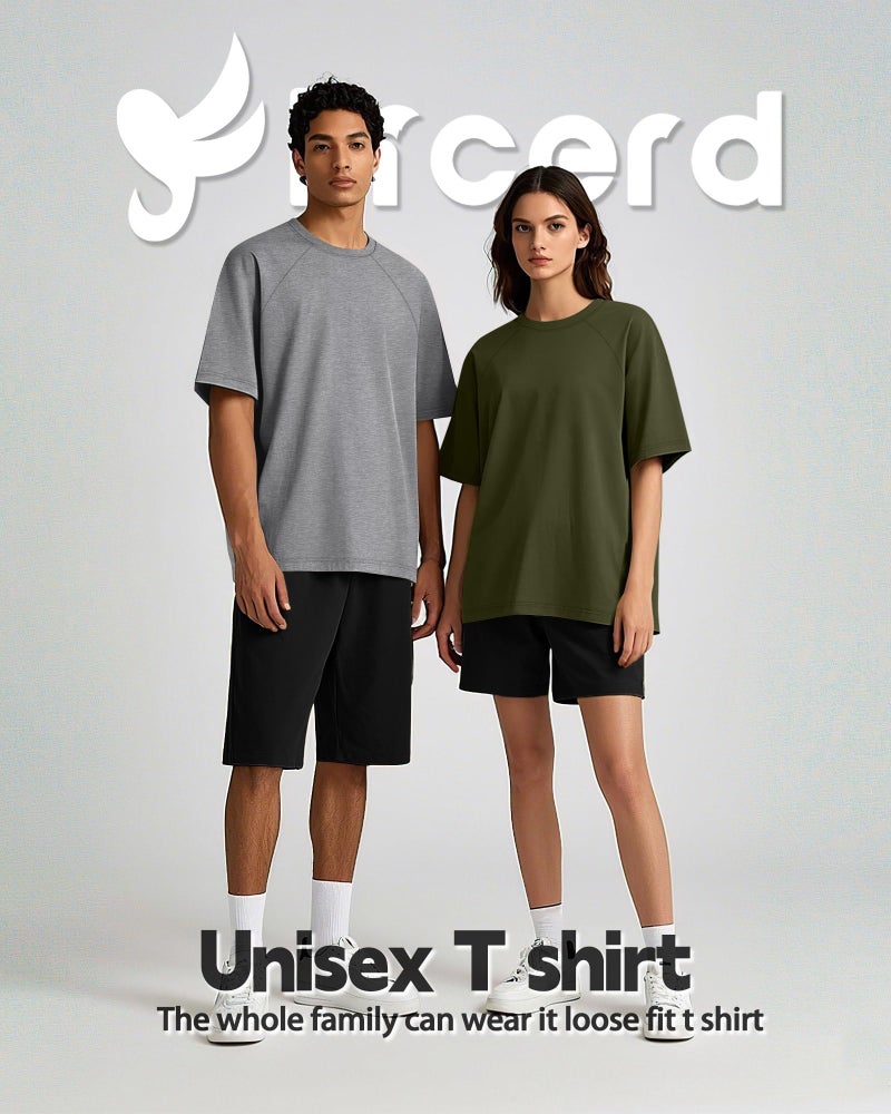 Ficerd 3 Pack Cotton Men's Oversized T Shirts Big and Tall Shirts Raglan Short Sleeve Crew Neck Plus Size Tee(Black, Light Gray, Army Green,Large) - Image 5