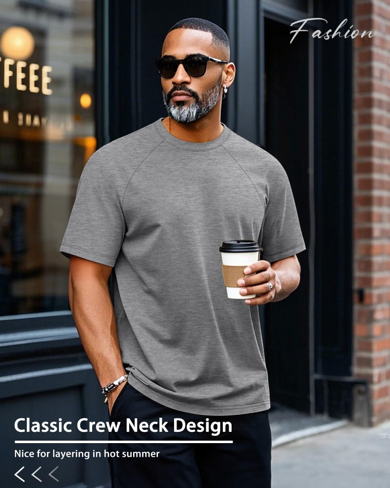 Ficerd 3 Pack Cotton Men's Oversized T Shirts Big and Tall Shirts Raglan Short Sleeve Crew Neck Plus Size Tee(Black, Light Gray, Army Green,Large) - Image 2
