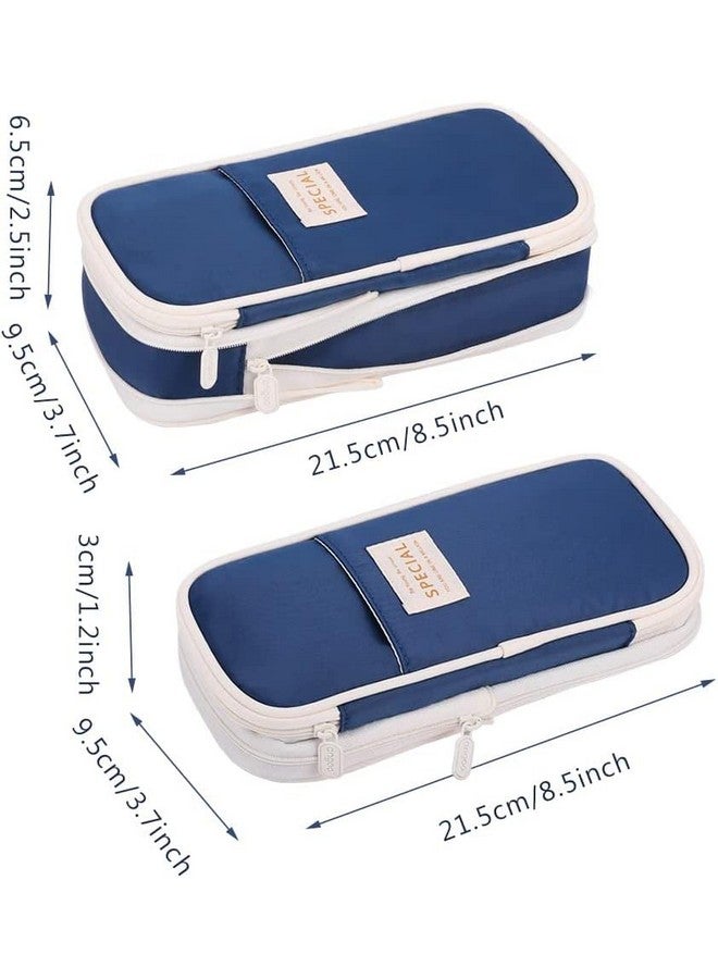 KAYZON KAYZON Polyester Cute Aesthetic Big Capacity Zipper Pencil Cases,Big Special Pen Case Office College School Large Storage High Bag Pouch Boys (Pack Of 1, Dark Blue) - Image 2