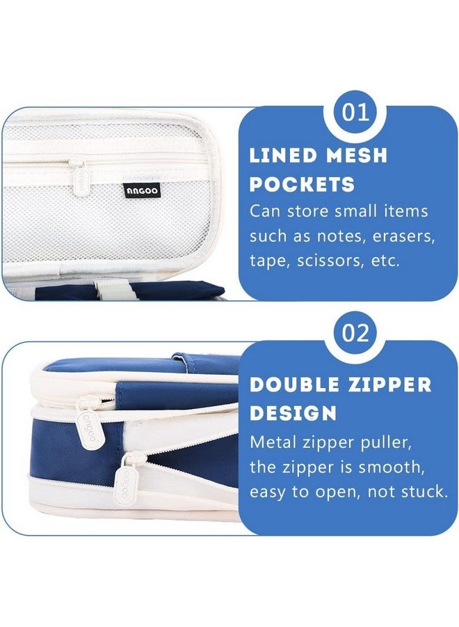 KAYZON KAYZON Polyester Cute Aesthetic Big Capacity Zipper Pencil Cases,Big Special Pen Case Office College School Large Storage High Bag Pouch Boys (Pack Of 1, Dark Blue) - Image 4
