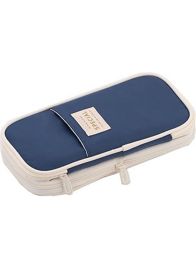 KAYZON KAYZON Polyester Cute Aesthetic Big Capacity Zipper Pencil Cases,Big Special Pen Case Office College School Large Storage High Bag Pouch Boys (Pack Of 1, Dark Blue) - Image 1