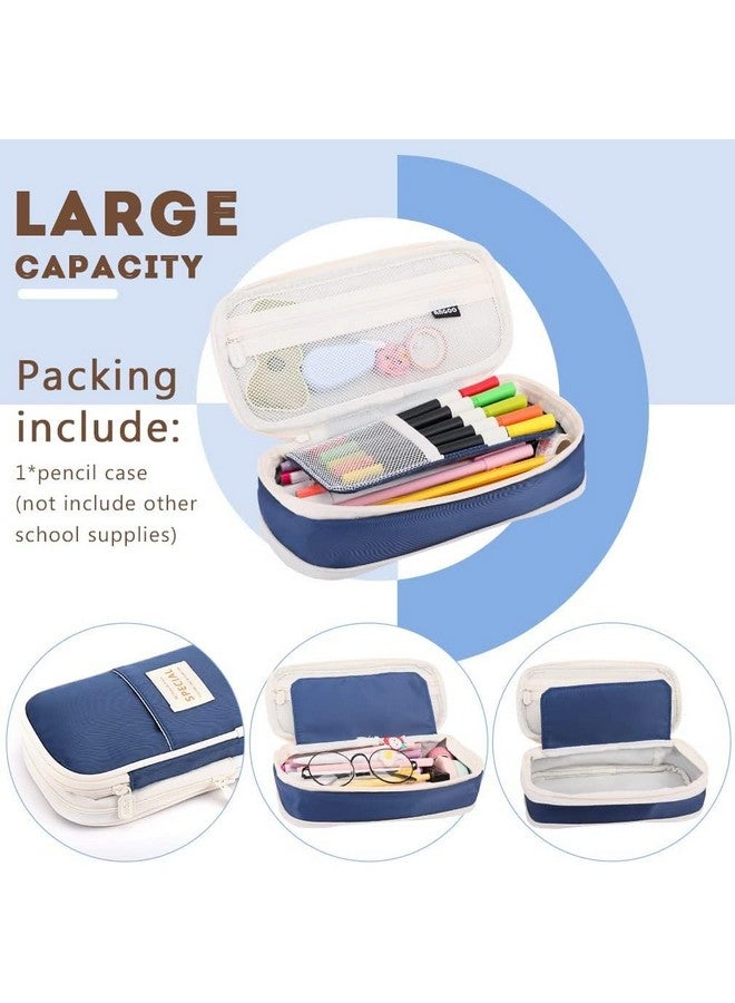 KAYZON KAYZON Polyester Cute Aesthetic Big Capacity Zipper Pencil Cases,Big Special Pen Case Office College School Large Storage High Bag Pouch Boys (Pack Of 1, Dark Blue) - Image 3