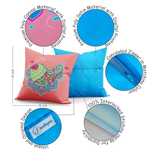 Ambiyaa Decorative Throw Pillow Cover Bedroom & Living Room Cushion Cover Sofa (16X16 Inches), 1 Piece (Meen Sera) - Image 3