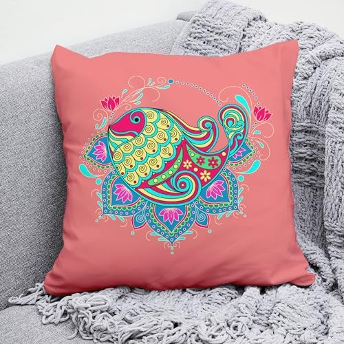 Ambiyaa Decorative Throw Pillow Cover Bedroom & Living Room Cushion Cover Sofa (16X16 Inches), 1 Piece (Meen Sera) - Image 1