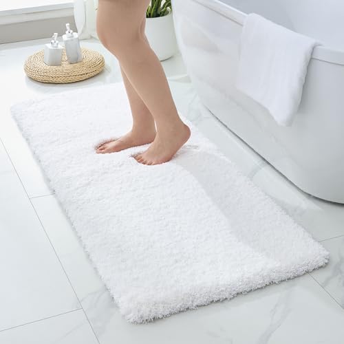 Disolla White Bathroom Runner Rug 24x70 Non Slip Fluffy Long Bath Mat for Bathroom Floor Washable Plush Luxury Bath Rug for Tub Absorbent Bathroom Shower Sink Mat Bedside Rug - Image 2