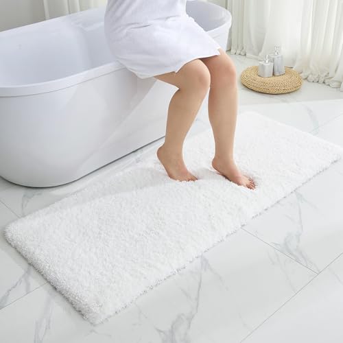 Disolla White Bathroom Runner Rug 24x70 Non Slip Fluffy Long Bath Mat for Bathroom Floor Washable Plush Luxury Bath Rug for Tub Absorbent Bathroom Shower Sink Mat Bedside Rug - Image 1