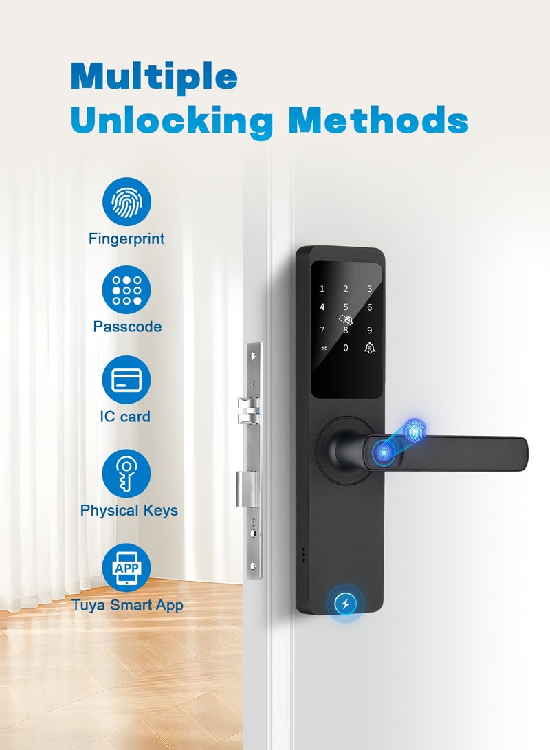 الينك قفل باب ذكي **ALink** مع واي فاي والتحكم عن بعد عبر تطبيق **Tuya** | خمس طرق لفتح القفل (بصمة الإصبع / كلمة المرور / البطاقة / التطبيق / المفتاح) | يدعم اللغة العربية و8 لغات أخرى | يشمل جسم قفل 4585، و5 بطاقات IC، و4 بطاريات AA - Image 2