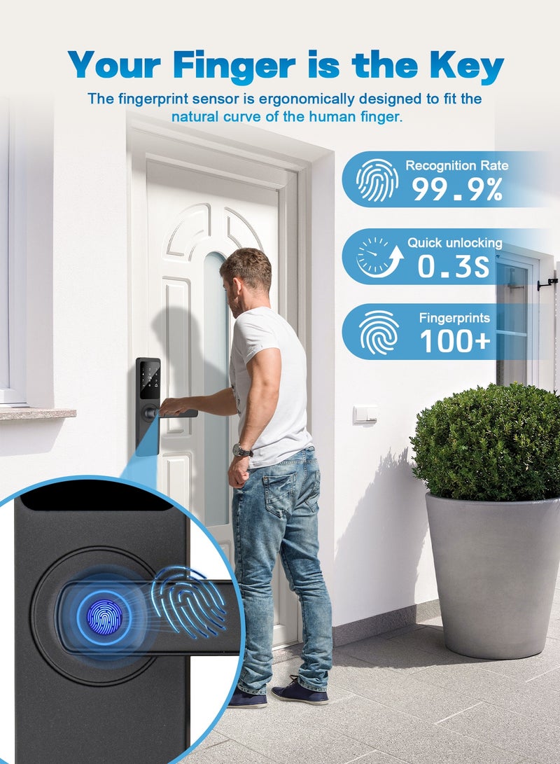 الينك قفل باب ذكي من **A-Link** مزود بتقنية **Wi-Fi** وتحكم عن بُعد عبر تطبيق **Tuya** | يشمل جسم قفل **4585**، و**5 بطاقات IC**، و**4 بطاريات AA** | **5 طرق لفتح القفل** (بصمة الإصبع / كلمة مرور / بطاقة / التطبيق / المفتاح) - Image 3