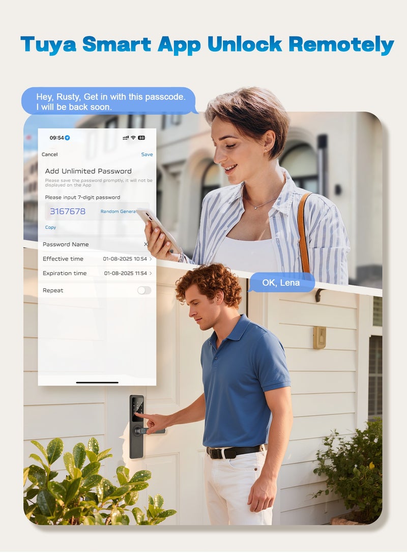 الينك قفل باب ذكي من **A-Link** مزود بتقنية **Wi-Fi** وتحكم عن بُعد عبر تطبيق **Tuya** | يشمل جسم قفل **4585**، و**5 بطاقات IC**، و**4 بطاريات AA** | **5 طرق لفتح القفل** (بصمة الإصبع / كلمة مرور / بطاقة / التطبيق / المفتاح) - Image 4
