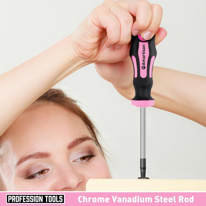 Amartisan 10-Piece Magnetic Screwdrivers Set, 5 Phillips and 5 Slotted Tips Professional Cushion Grip Screwdriver Set 2pcs Portable Multifunction Key Mini Screwdriver (Pink) - Image 4