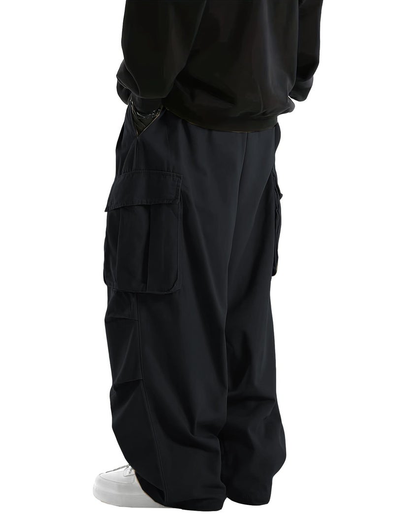 WZIKAI Men's Baggy Cargo Pants Elastic Waist Drawstring Parachute Cargo Pants Casual Loose Fit Joggers Hiking Hip Hop Pants with Pockets Black XL - Image 4