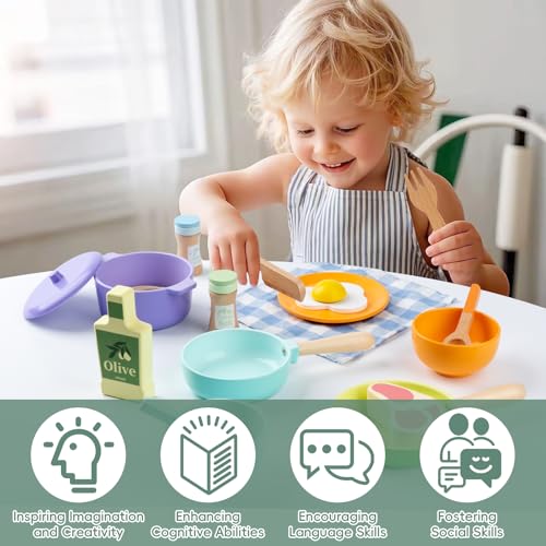 Busy edition Wooden Kitchen Toys for Toddlers Montessori Pretend Play Kitchen Accessories Play Food Sets for Kids Kitchen Pots and Pans Cooking Sets Gifts for 3 4 5 Years Old Girls Boys - Image 5