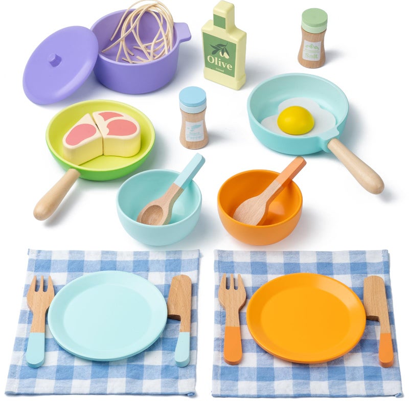Busy edition Wooden Kitchen Toys for Toddlers Montessori Pretend Play Kitchen Accessories Play Food Sets for Kids Kitchen Pots and Pans Cooking Sets Gifts for 3 4 5 Years Old Girls Boys - Image 3