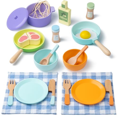 Busy edition Wooden Kitchen Toys for Toddlers Montessori Pretend Play Kitchen Accessories Play Food Sets for Kids Kitchen Pots and Pans Cooking Sets Gifts for 3 4 5 Years Old Girls Boys - Image 1