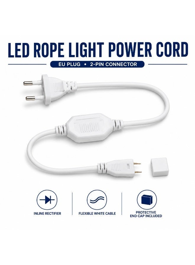 طقم سلكي طاقة (عدد 2) لأشرطة إضاءة LED الأنبوبية (Rope Light)، مزود بقابس أوروبي (EU)، وموصل ثنائي الأطراف، ومقوم تيار مدمج؛ يعمل بجهد 220-240 فولت ومناسب لأشرطة LED، وأشرطة النيون الأنبوبية، والإضاءة الزخرفية. - Image 1