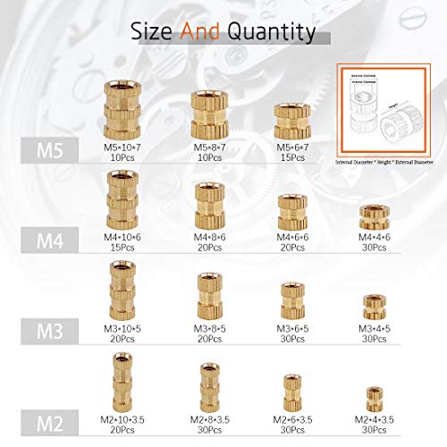Rustark 330Pcs M2 M3 M4 M5 Metric Female Thread Brass Knurled Threaded Insert Embedment Nuts Assortment Kit - Image 2