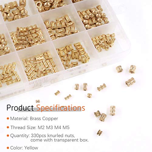Rustark 330Pcs M2 M3 M4 M5 Metric Female Thread Brass Knurled Threaded Insert Embedment Nuts Assortment Kit - Image 5
