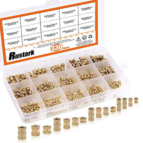 Rustark 330Pcs M2 M3 M4 M5 Metric Female Thread Brass Knurled Threaded Insert Embedment Nuts Assortment Kit - Image 1