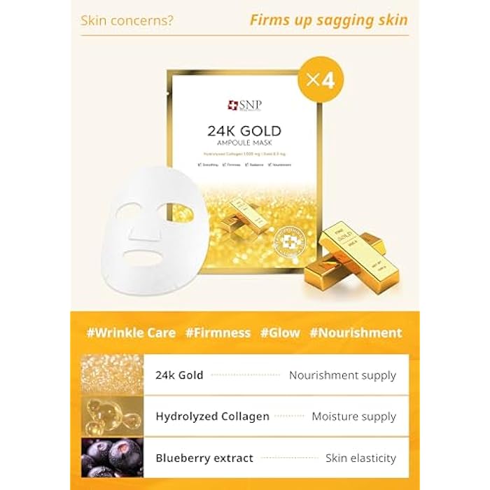SNP Variety Ampoule Sheet Mask Set | Bird's Nest, 24K Gold, and Diamond Face Mask | Hydrating, Moisturizing, Nourishing for Sensitive Facial Skin | Korean Face Masks Skincare | 12 Sheets - Image 5