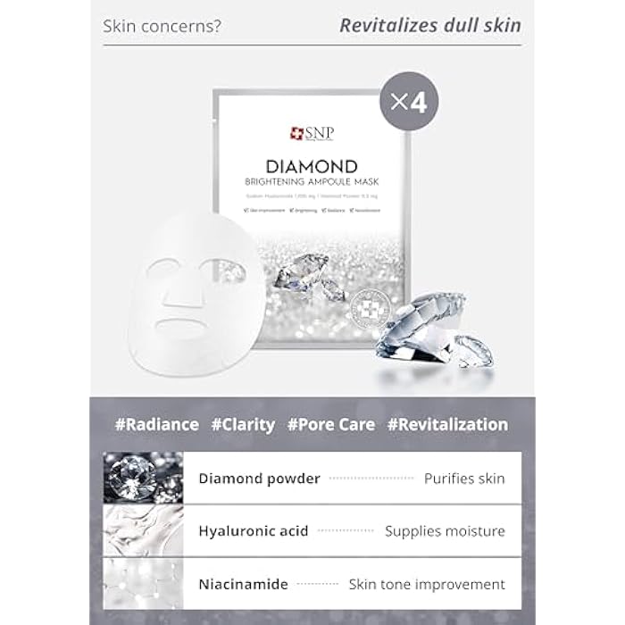 SNP Variety Ampoule Sheet Mask Set | Bird's Nest, 24K Gold, and Diamond Face Mask | Hydrating, Moisturizing, Nourishing for Sensitive Facial Skin | Korean Face Masks Skincare | 12 Sheets - Image 4