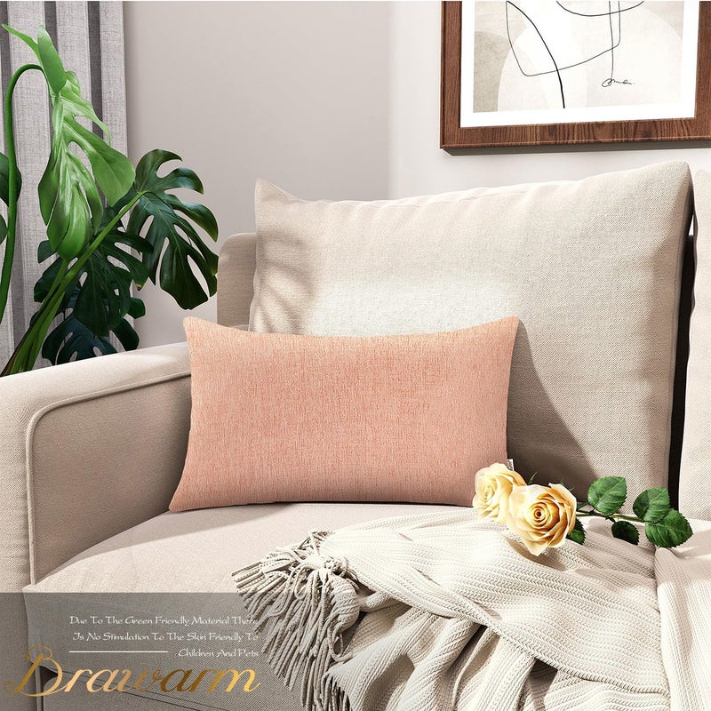 BRAWARM Throw Pillow Covers 12x20 Inches - Dusty Pink Chenille Lumbar Pillow Covers Pack of 2, Solid Dyed Soft Chenille Pillow Cases for Couch Sofa Bed Home Decoration - Image 2