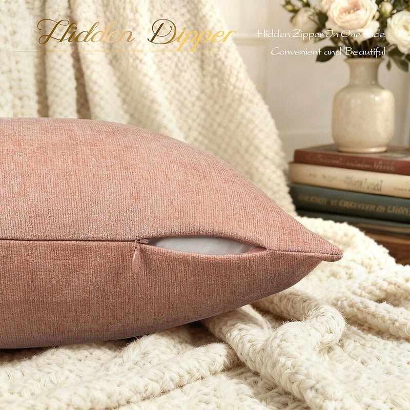 BRAWARM Throw Pillow Covers 12x20 Inches - Dusty Pink Chenille Lumbar Pillow Covers Pack of 2, Solid Dyed Soft Chenille Pillow Cases for Couch Sofa Bed Home Decoration - Image 5