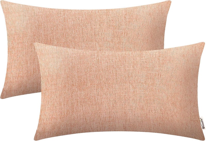 BRAWARM Throw Pillow Covers 12x20 Inches - Dusty Pink Chenille Lumbar Pillow Covers Pack of 2, Solid Dyed Soft Chenille Pillow Cases for Couch Sofa Bed Home Decoration - Image 1
