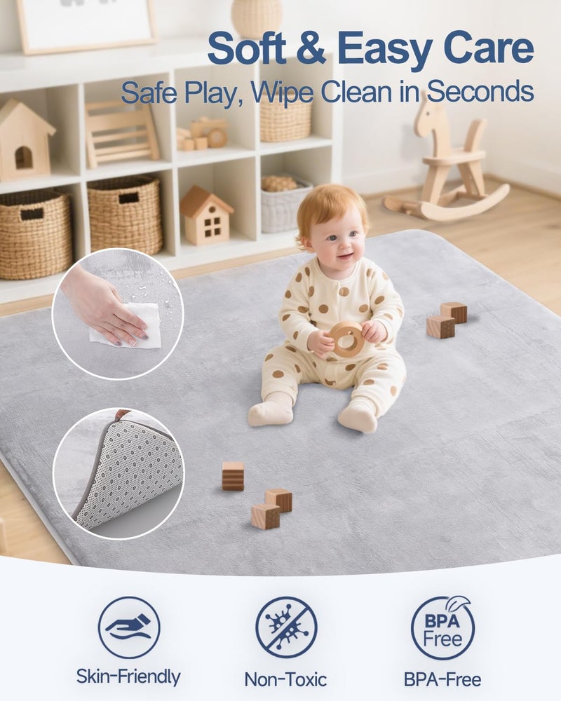 SEPARO Large Thick Baby Play Mat for Floor,Padded 74x50 Playpen Mat,Foam Tummy Time Mat,Soft Support&Plush Feel Nursery Rug,Non Slip for Toddler,Infants,Kids Play,Yoga,Baby Crawling Mat (Light Grey) - Image 3