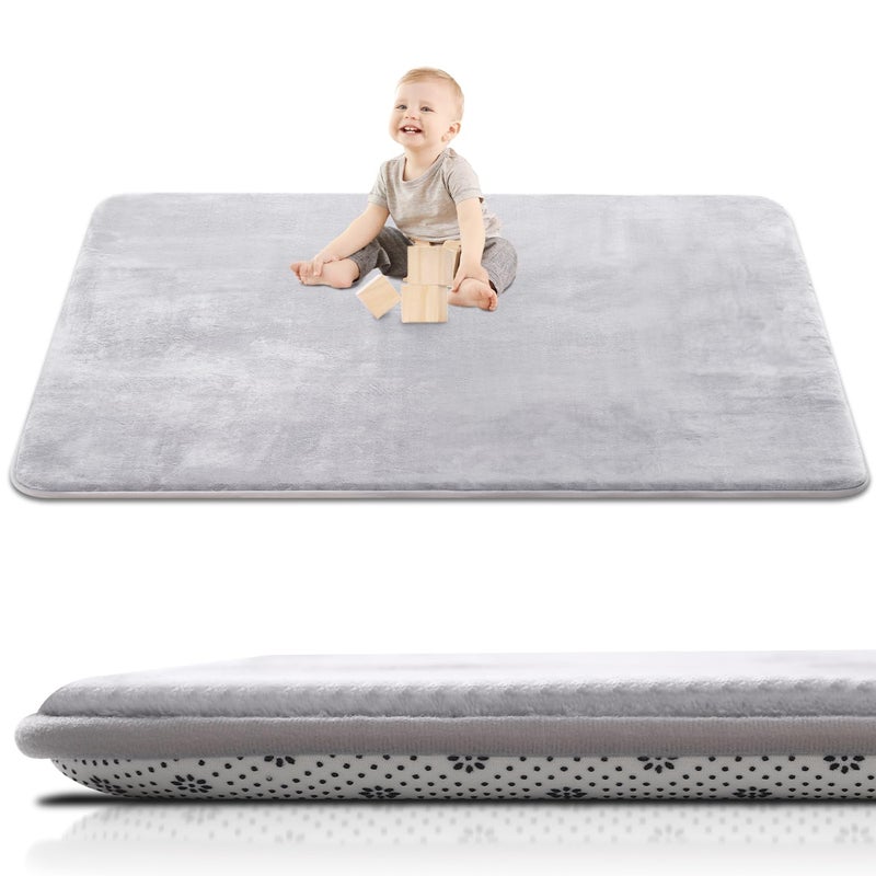 SEPARO Large Thick Baby Play Mat for Floor,Padded 74x50 Playpen Mat,Foam Tummy Time Mat,Soft Support&Plush Feel Nursery Rug,Non Slip for Toddler,Infants,Kids Play,Yoga,Baby Crawling Mat (Light Grey) - Image 1