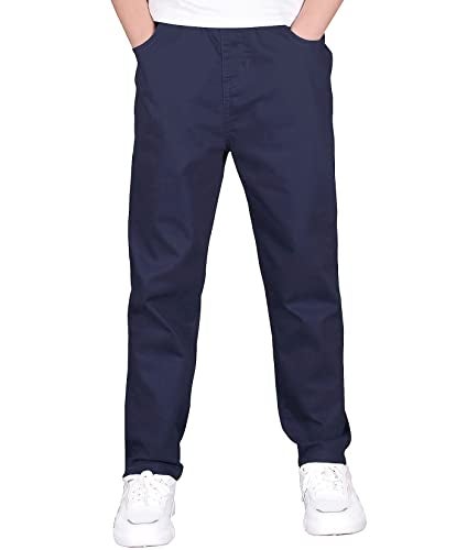 CAMLAKEE Boys Stretch Pull on Chino Pants Kids School Uniform Yonth Twill Pants Navy Blue 1314 Years - Image 1