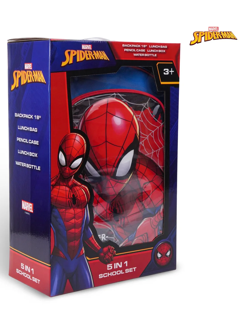 MARVEL Marvel Spider-Man Spidey To The Rescue 5In1 Backpack Set 18" I Backpack I Lunch Bag I Water Bottle I Pencil Case I Lunch Box I Packaging