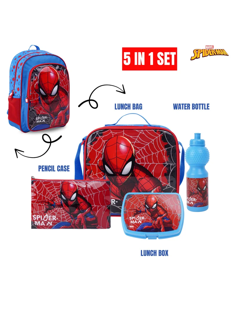 MARVEL Marvel Spider-Man Spidey To The Rescue 5In1 Backpack Set 18" I Backpack I Lunch Bag I Water Bottle I Pencil Case I Lunch Box I Packaging