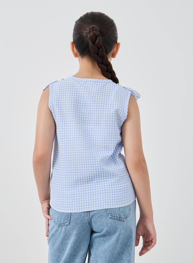Styli Styli Girls Checked Tie Front Ruffled Shirt  - Image 4