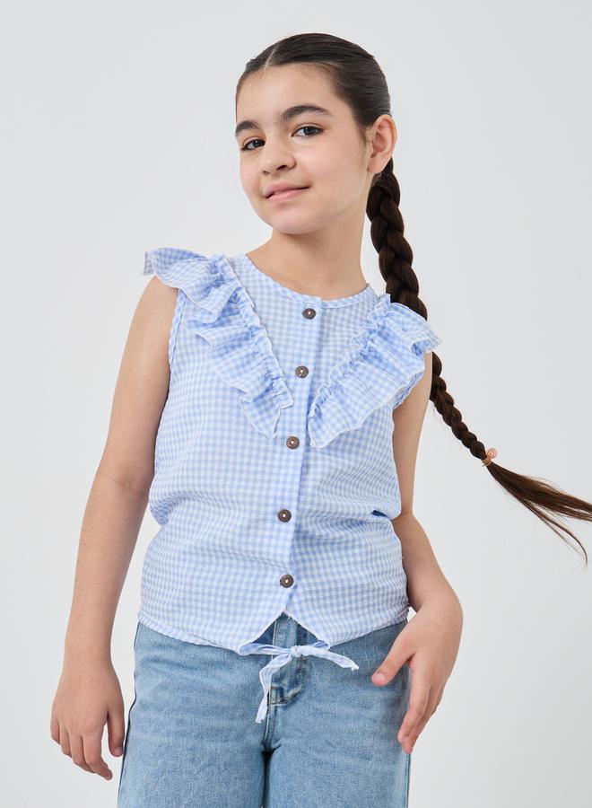 Styli Styli Girls Checked Tie Front Ruffled Shirt  - Image 1