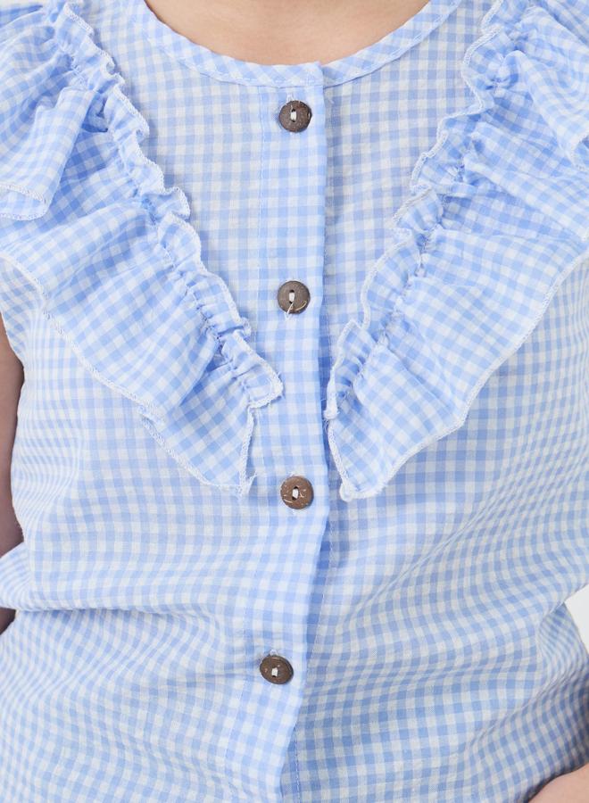 Styli Styli Girls Checked Tie Front Ruffled Shirt  - Image 3